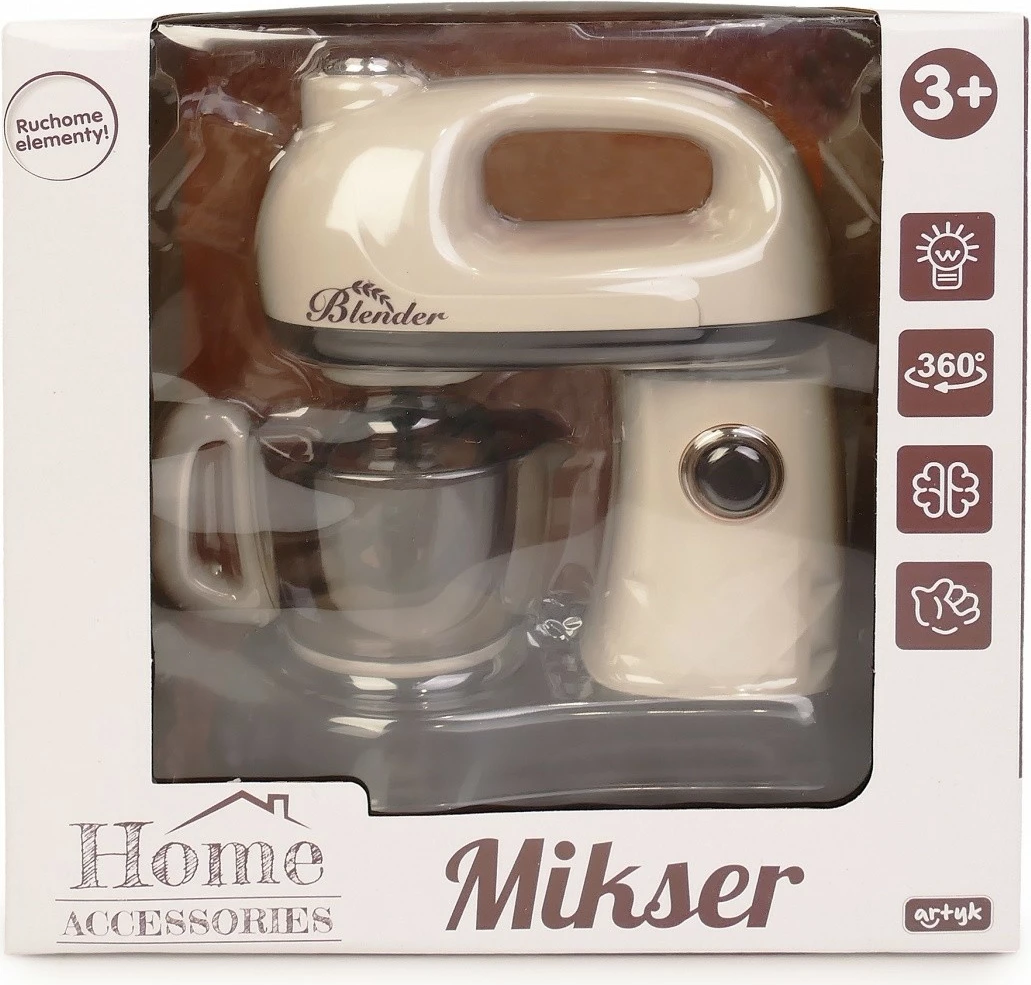 Igralni mešalnik z posodo Artyk 180514, AA baterije, LED luč, bež-rjav