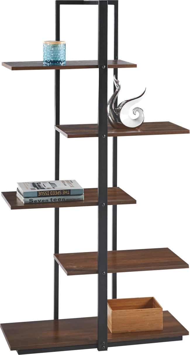 OMNI regal iz črnega kovinskega okvirja in melamina v orehu 80x34x151,5Hcm