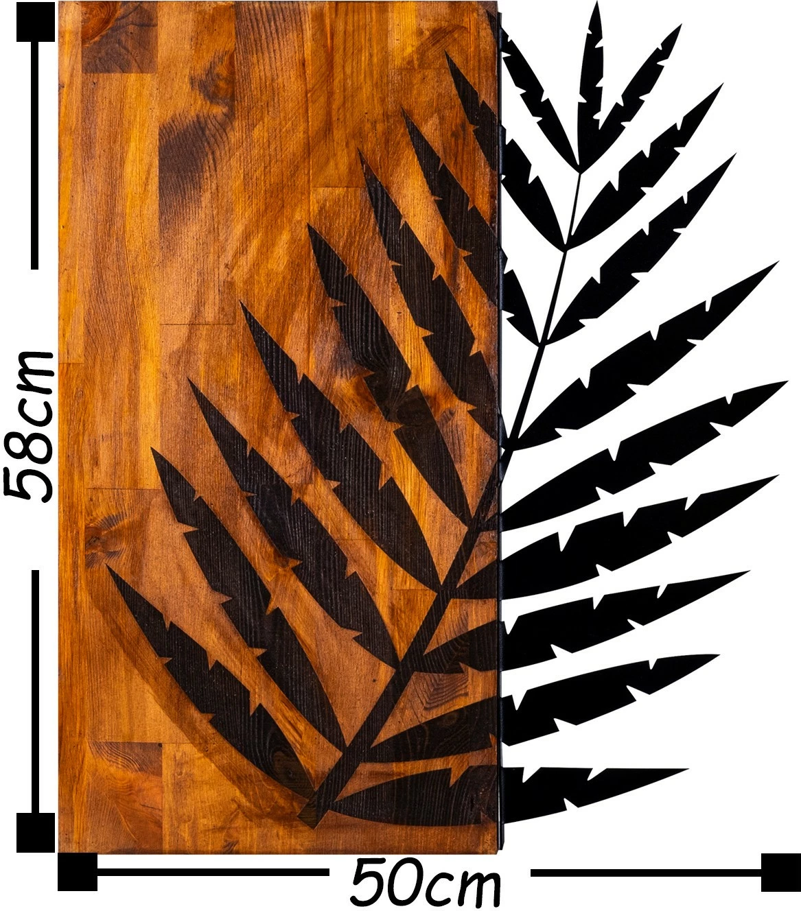 Dekorativni stenski dodatek iz oreha in črne kovine, Leaf 3, 50 x 58 cm