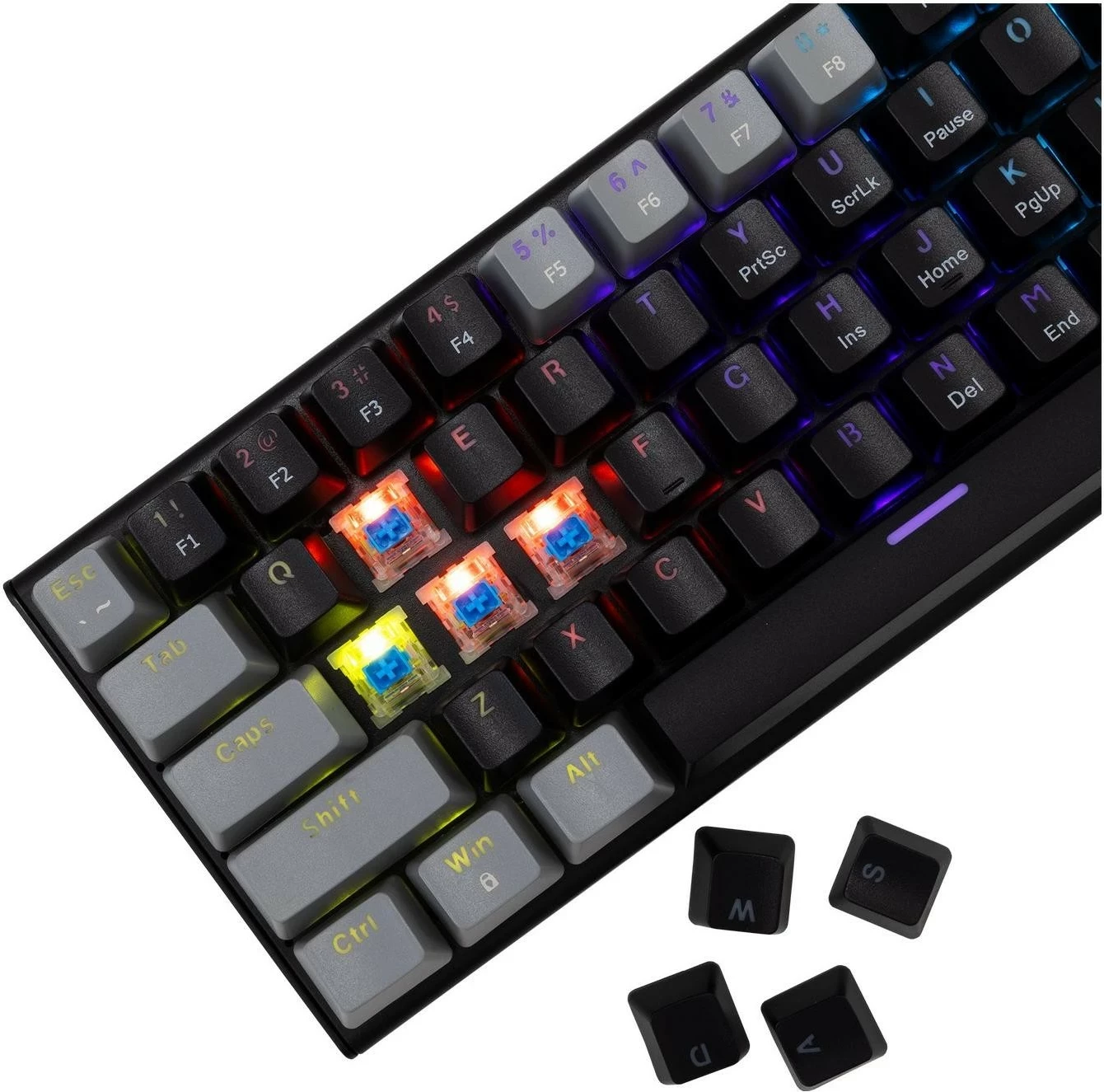 Mekanična igralna tipkovnica 65% White Shark Wakizashi-2, RGB, blue switch, črno-siva