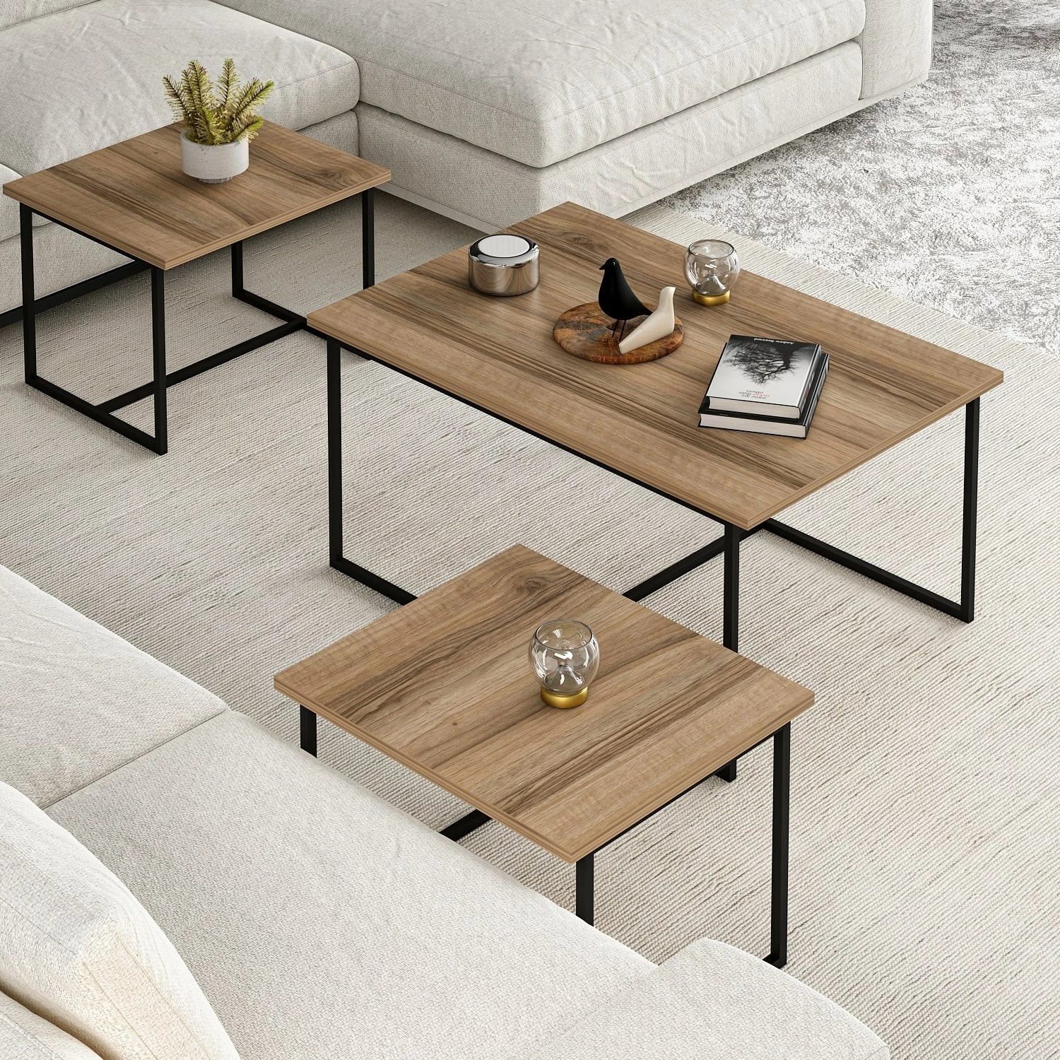 Set prekrivajočih miz Levada, Hanah Home, rjave barve, 3 kosi
