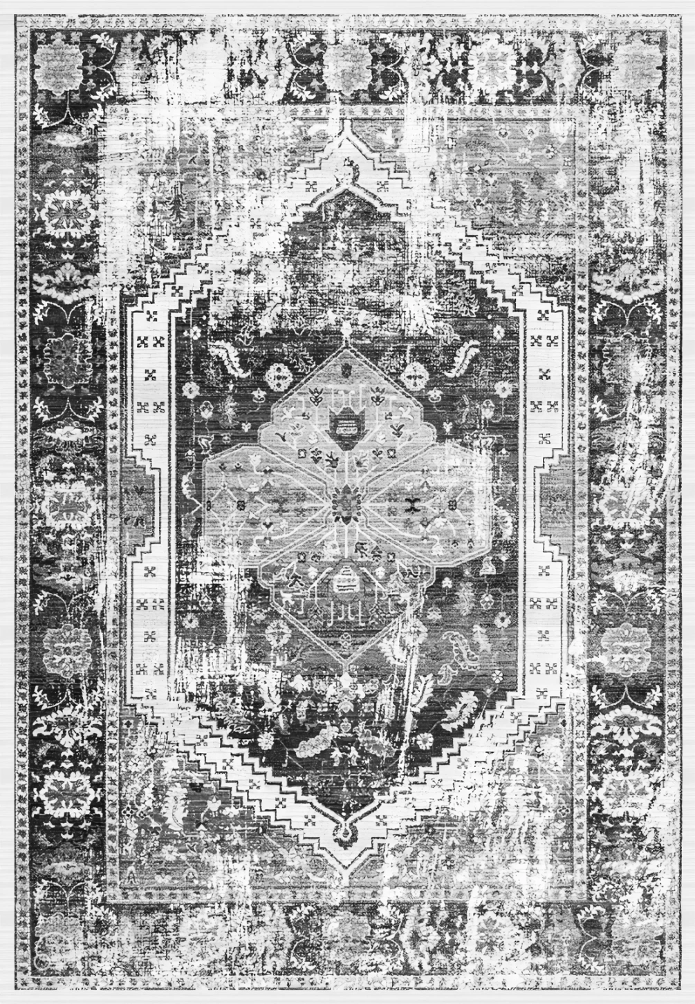 Preproga JOSIANE v sivi-beli barvi, vintage, s cofki, 160x230 cm