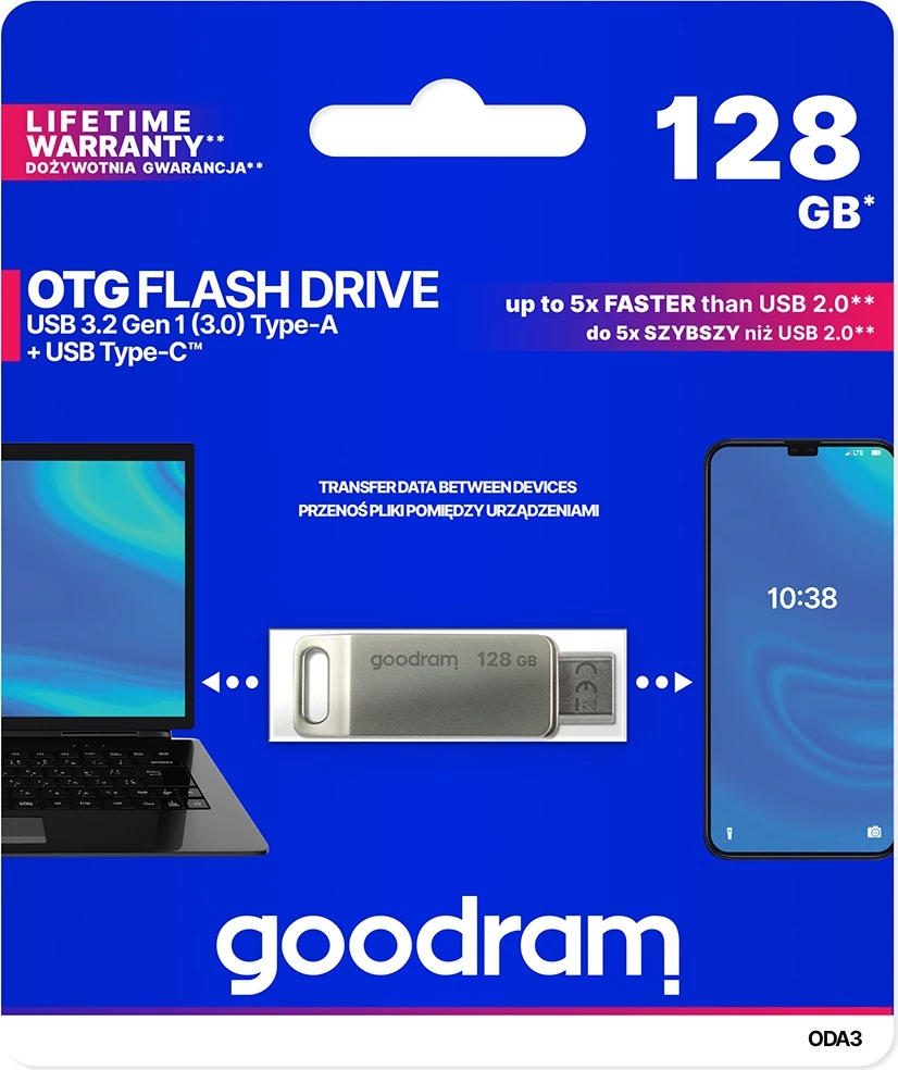 USB ključek 128 GB, USB 3.2, USB-A/USB-C, srebrn Goodram ODA3