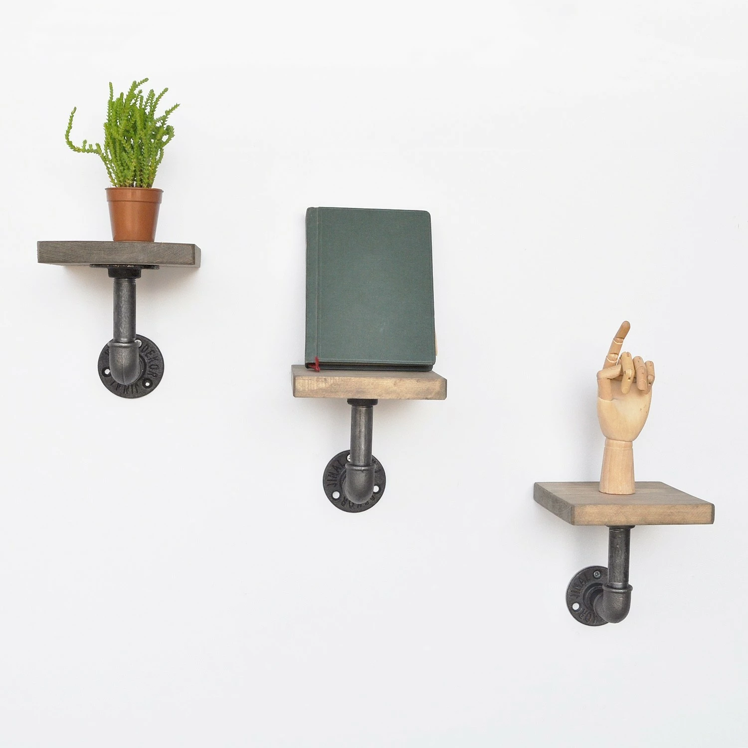 Stenski regal Pipe Shelf, črno in rjavo, Boruraf005