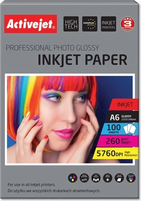 Fotografski papir za barvne tiskalnike Activejet AP6-260GR100 A6, 100 kosov