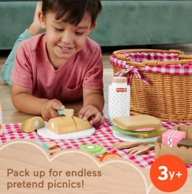 Lesena piknik košara, komplet igrač za otroke Fisher Price HXT81, večbarvna