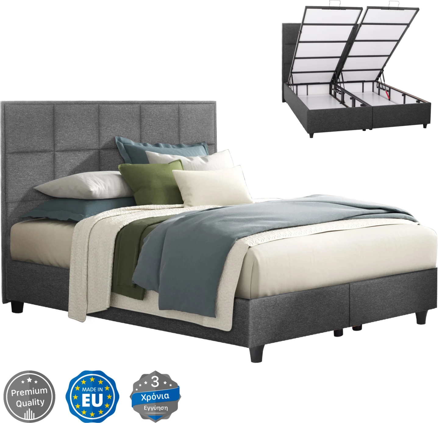 Postelja ALBA FH626.01 sivo blago s prostorom za shranjevanje 160x200