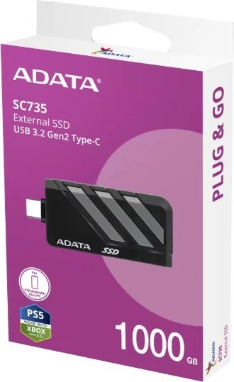 Zunanji SSD Adata SC735, 1TB, USB 3.2 Gen2 Type-C, črno/siv