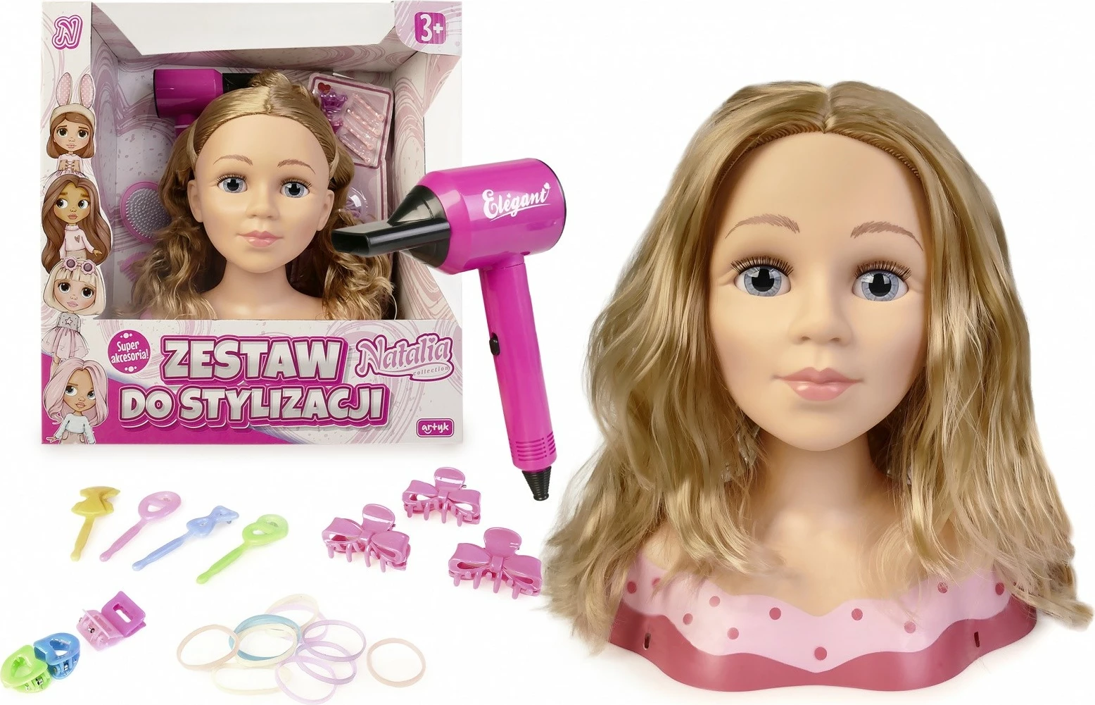 Manekenska glava za stiliranje las, Natalia Artyk 182006, set, za deklice