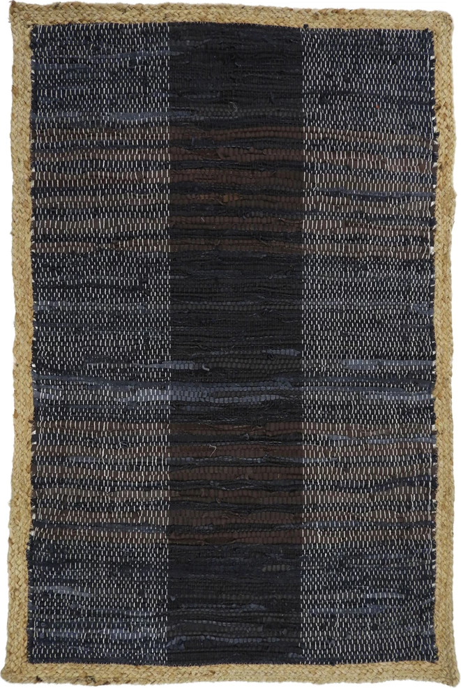 Preproga, temna, usnje in juta, 60x90 cm, črno-bež, Drugo