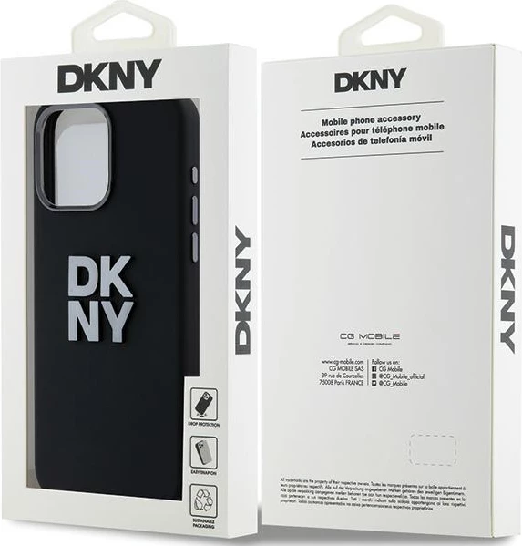 Ovitek iz tekočega silikona z metalnim logotipom DKNY za iPhone 15 Pro Max, črn