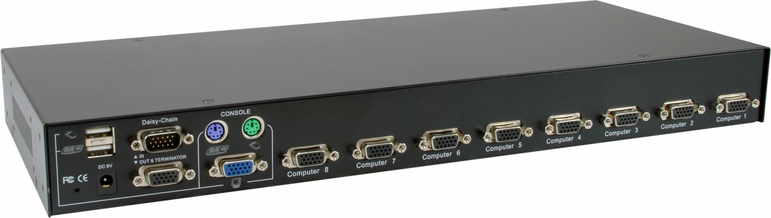 KVM-stikalo z 8 vrati PS/2-USB VGA, 2048 x 1536, montaža v rack 1U, črno (LevelOne)