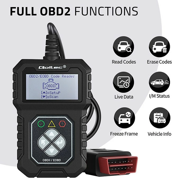 Diagnostični tester OBDII/EOBD, 8V-25V, črn Qoltec ProLine 50684