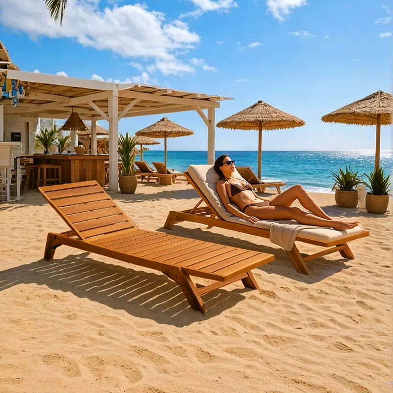 Ležalnik iz tikovega lesa Melop, naravna barva, 200x70x35 cm