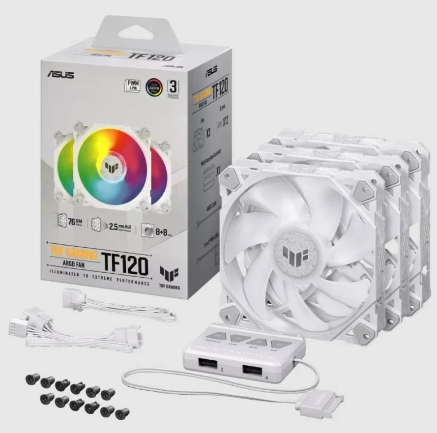 Ventilatorji 12 cm, 3 kosi, beli, ARGB - ASUS TUF GAMING TF120 WHITE EDITION