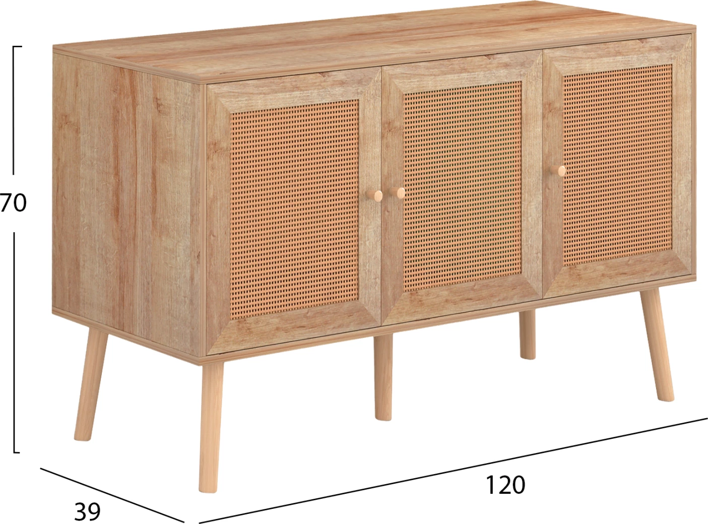 Bife iz melamina s sintetičnimi ratanskimi vrati FH9220.11 120Χ39Χ70Hcm