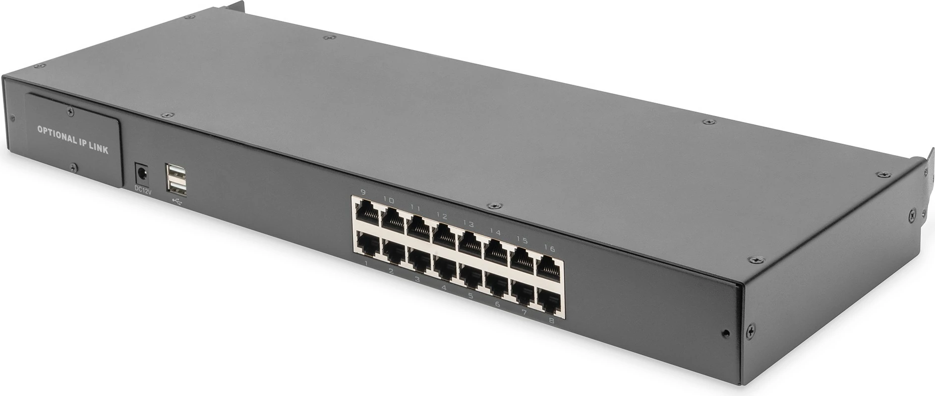 Rack konzola 19", 16-portni KVM, LCD HD, ameriška tipkovnica, črna, Digitus