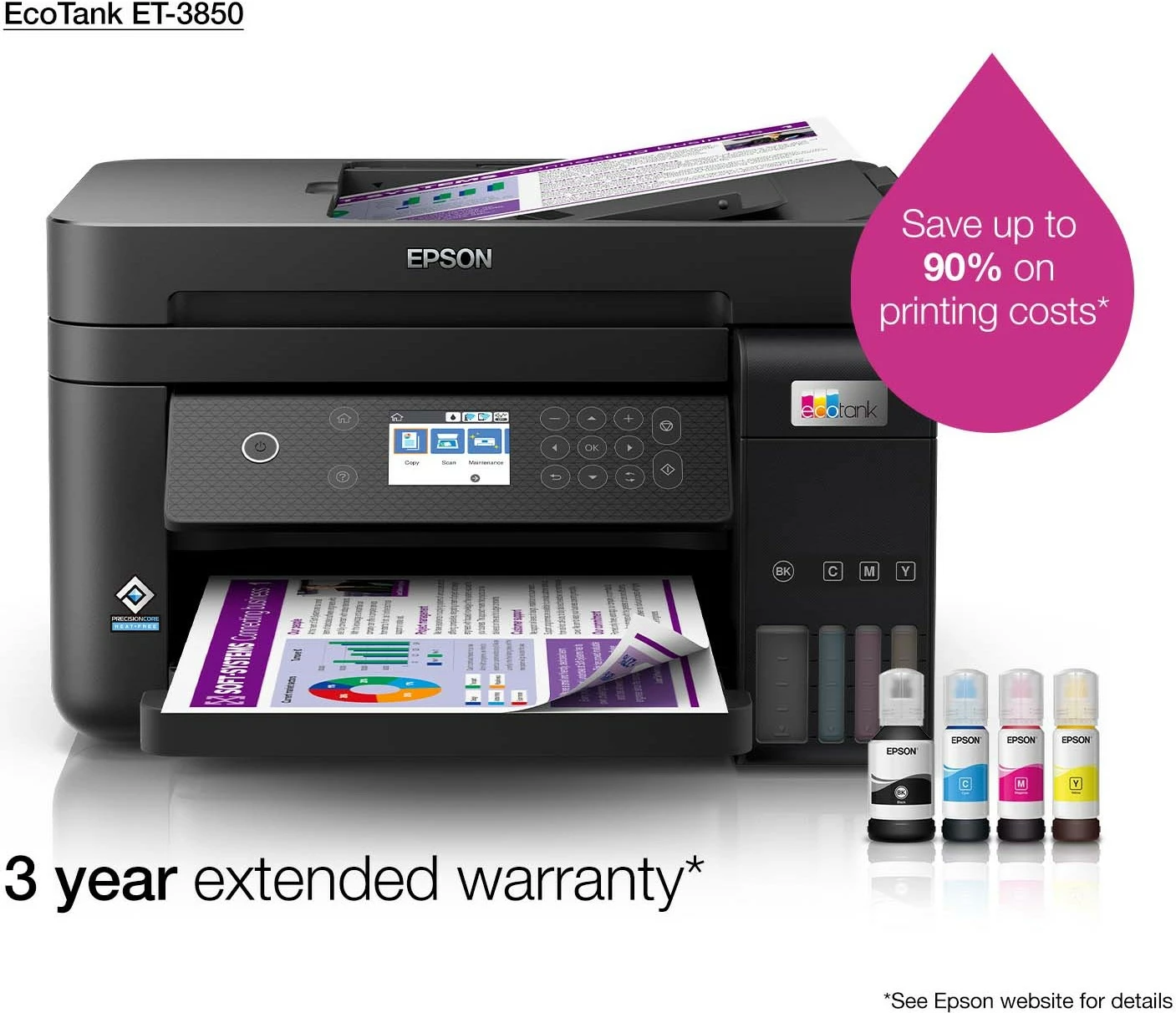 Multifunkcijski tiskalnik Epson EcoTank ET-3850, barven, A4, Wi‑Fi, LCD, črn