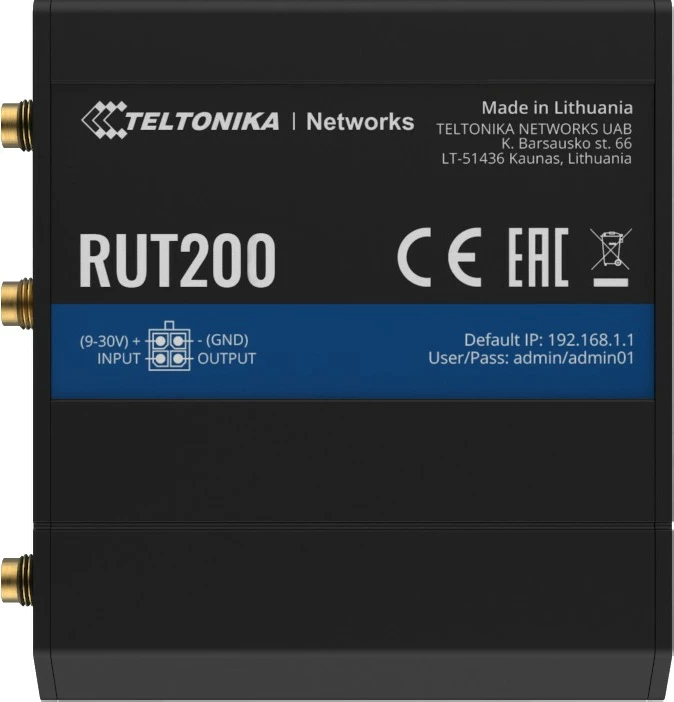 Profesionalni 4G/LTE usmerjevalnik, TELTONIKA RUT200, Wi‑Fi, 2× Ethernet, črn
