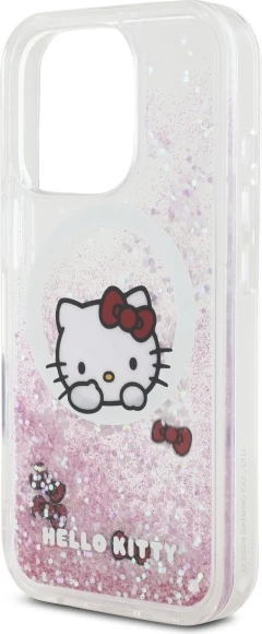 Ovitek za telefon s tekočimi bleščicami in pentljami MagSafe, Hello Kitty, za iPhone 16 Pro Max, bel