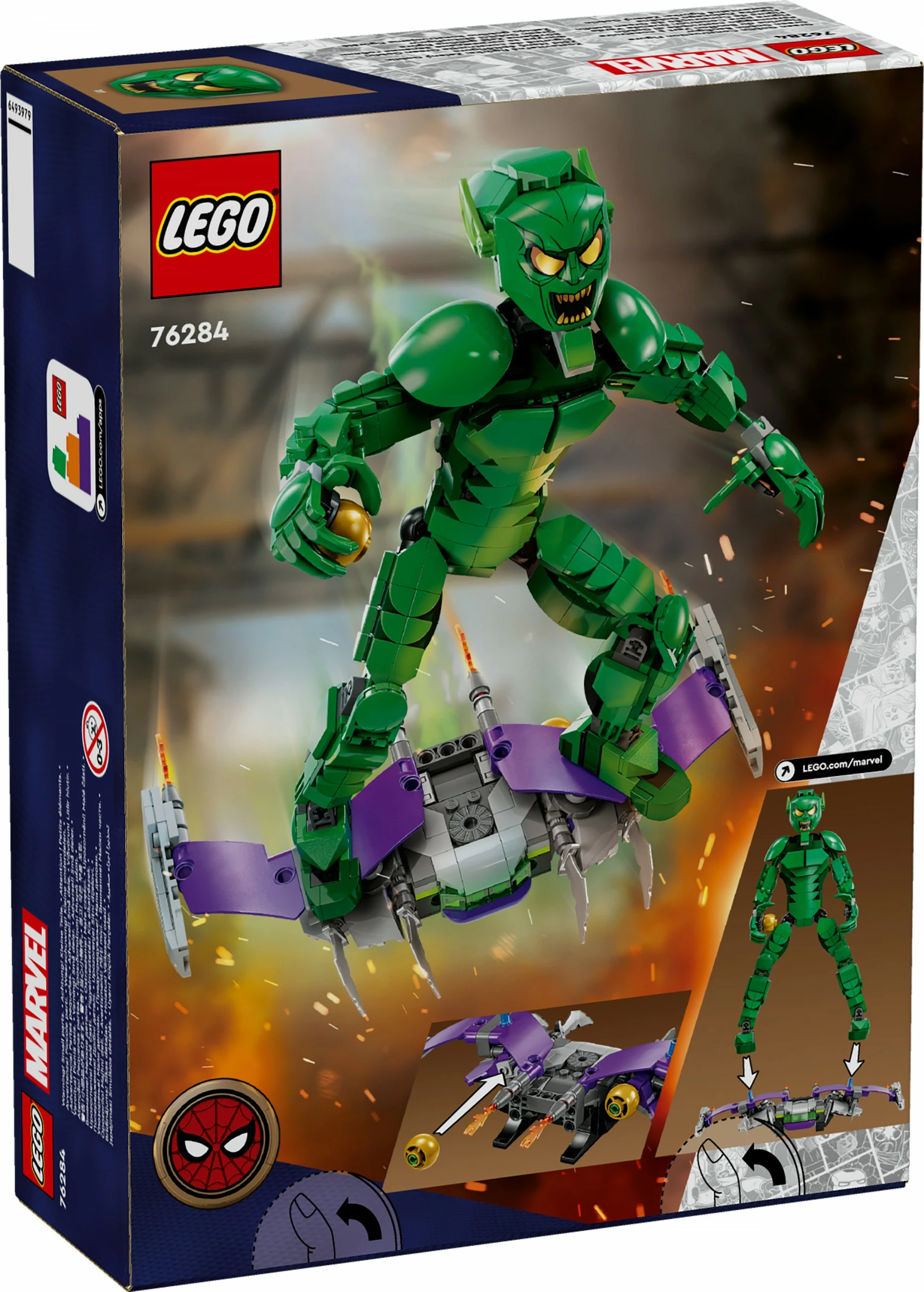 Gradbeni set Green Goblin LEGO Marvel 76284, gradljiva figura, večbarven