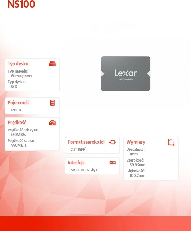 SSD Lexar NS100, 128 GB, 2,5 in., SATA III