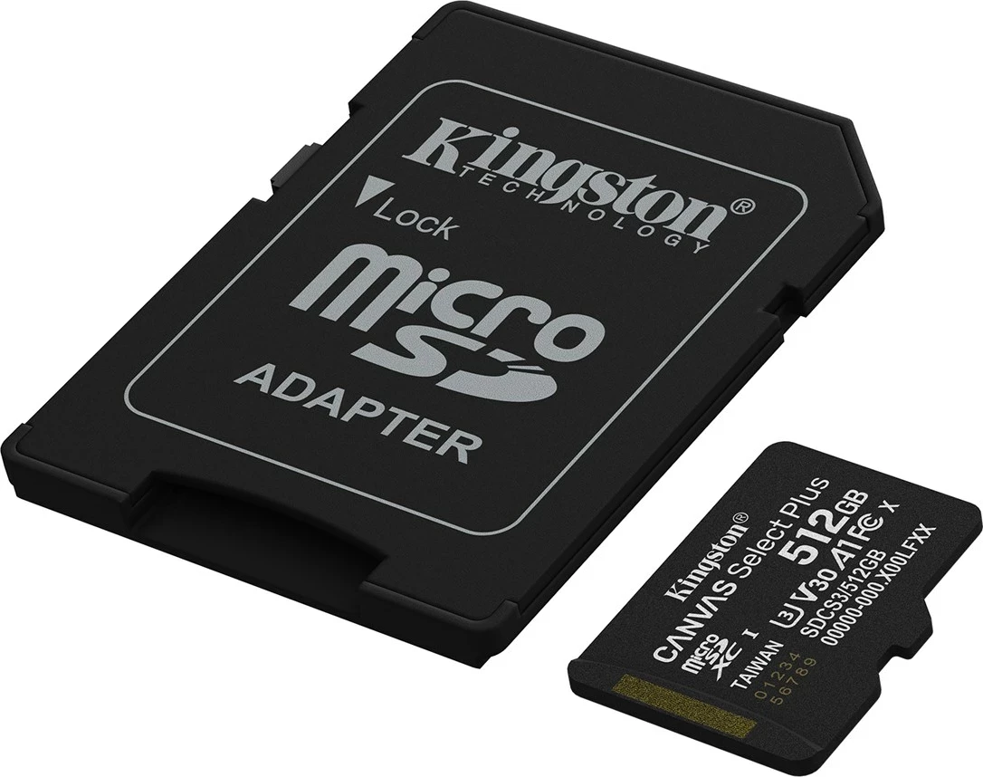 Kartica microSDXC Kingston Canvas Select Plus Gen3 512GB z adapterjem, črna
