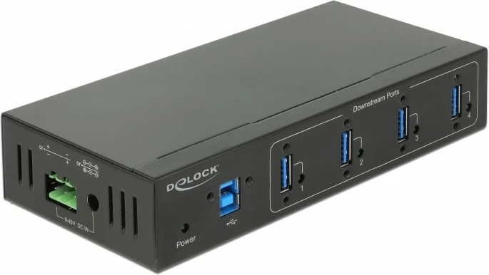 Industrijski USB hub 4-pasovni USB 3.0, DeLOCK, kovina, črn
