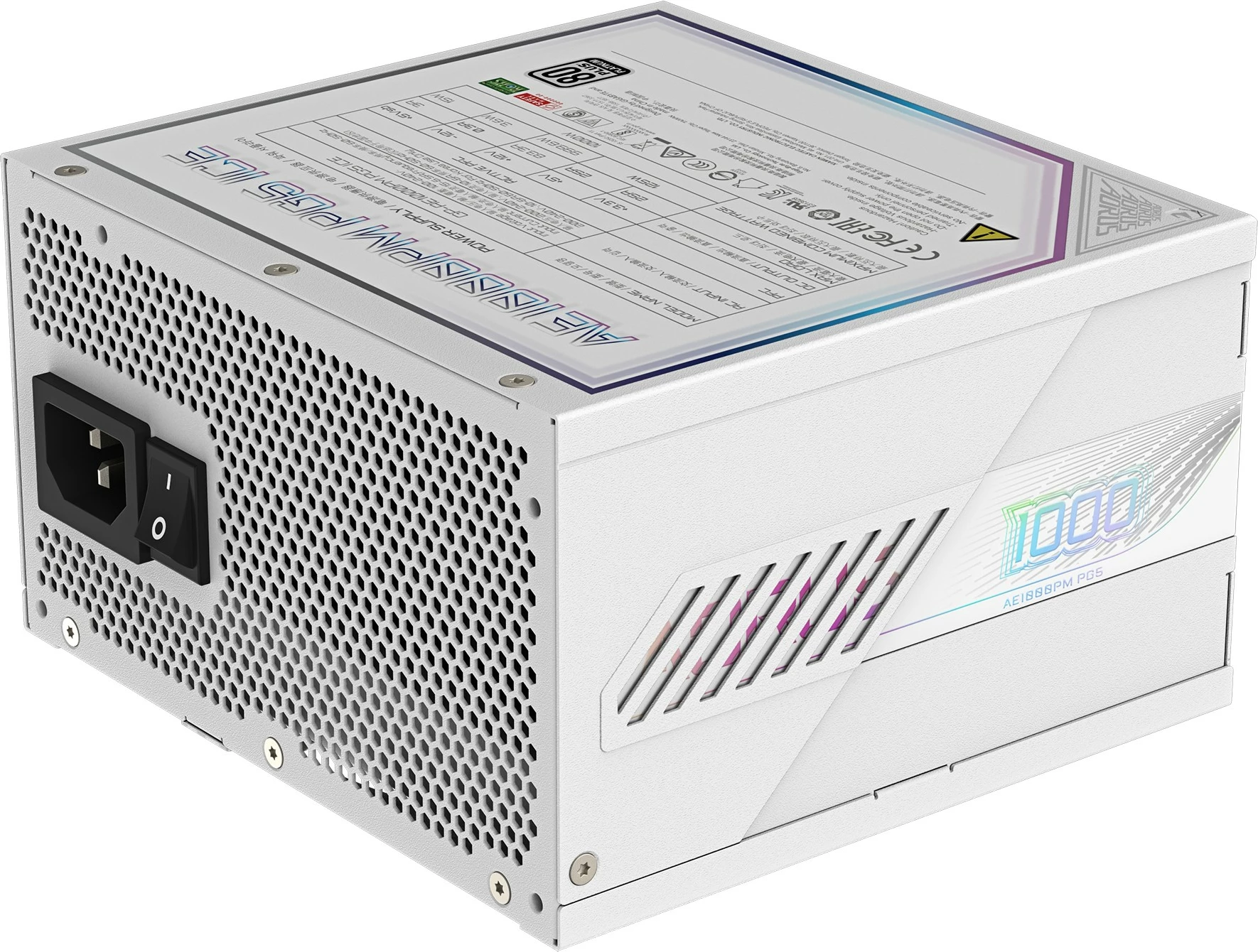 Napajalnik AORUS ELITE AE1000PM PG5 1000W, 80 PLUS Platinum, bel, Gigabyte