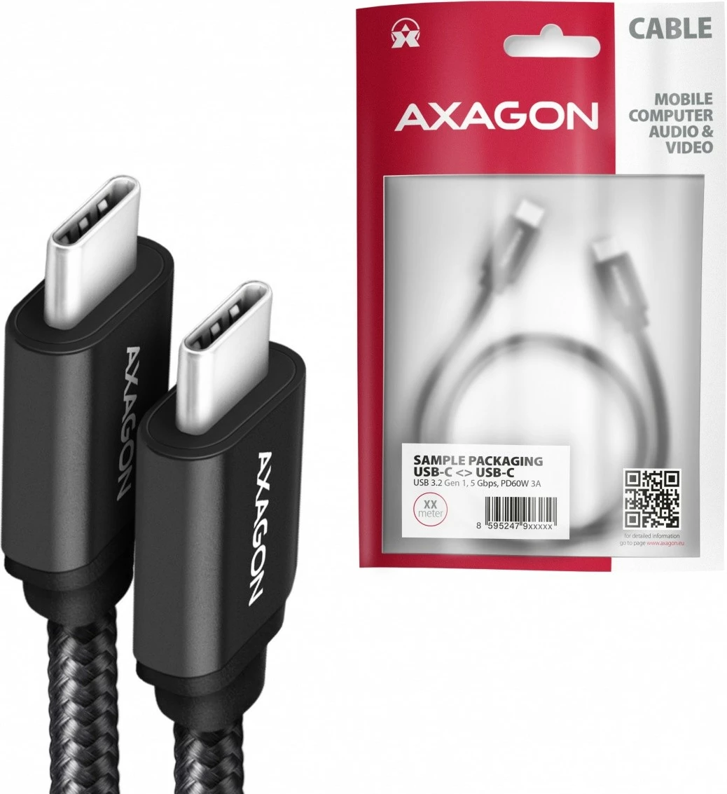 USB-C kabel AXAGON BUCM3-CM20AB, 2 m, 60 W, črn