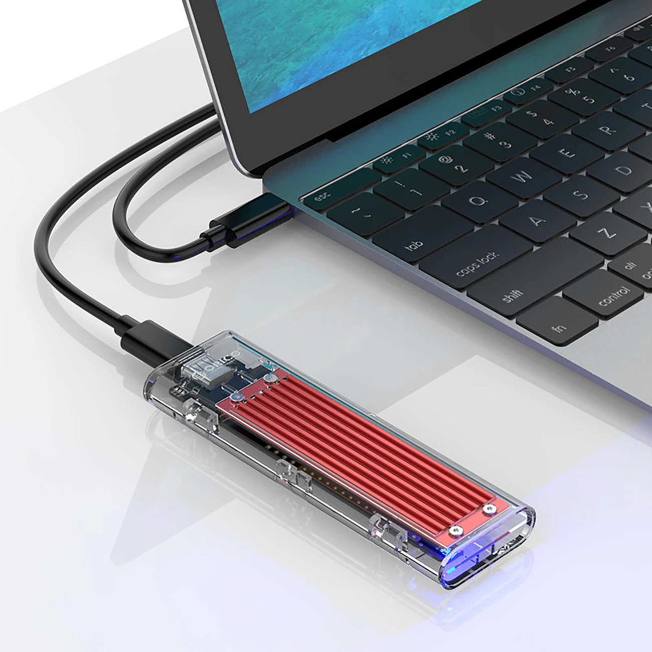 Računalniško ohišje za SSD M.2 NVMe, USB-C, 10 Gb/s, prozorno/rdeče Orico TCM2-C3