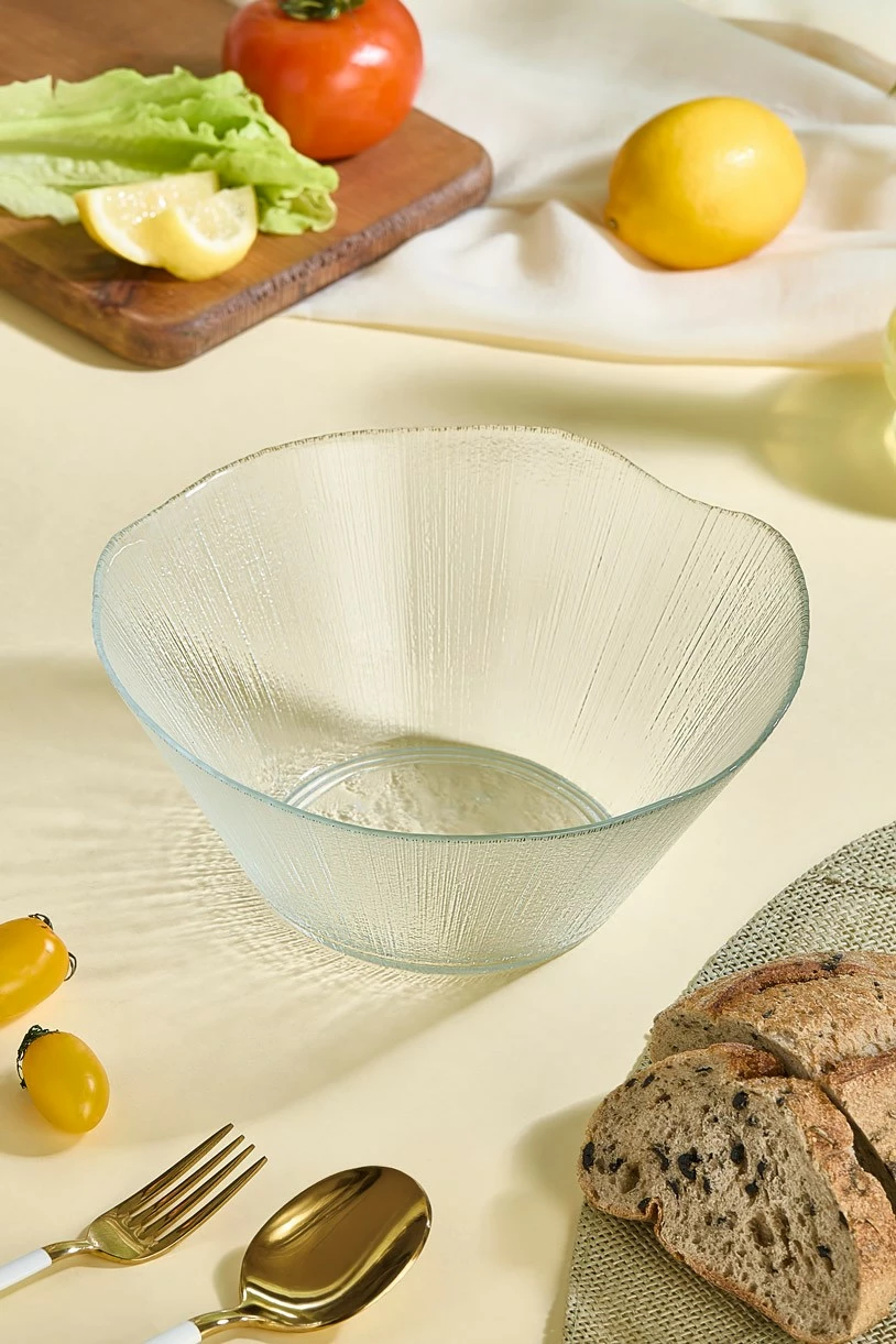 Prozorna steklena skleda za solato z zlato obrobo Hermia, Ekol, 21 cm