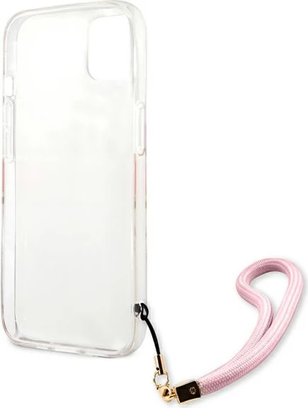 Ovitek za telefon z vzorcem kamuflaže in paščkom, Guess GUHCP13MKCABPI za iPhone 13 6.1", roza