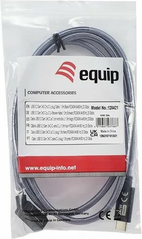 USB‑C kabel 1 m, 20Gbps, 240W, 4K/60Hz, črn Equip 128421
