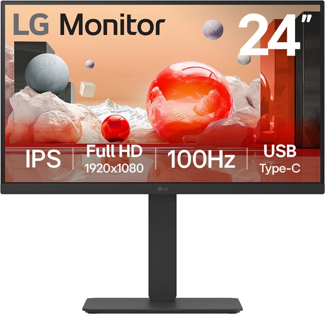 Monitor 24-palčni, IPS, Full HD 1920 x 1080, 100 Hz, USB Type-C, črn, LG 24BA650-B