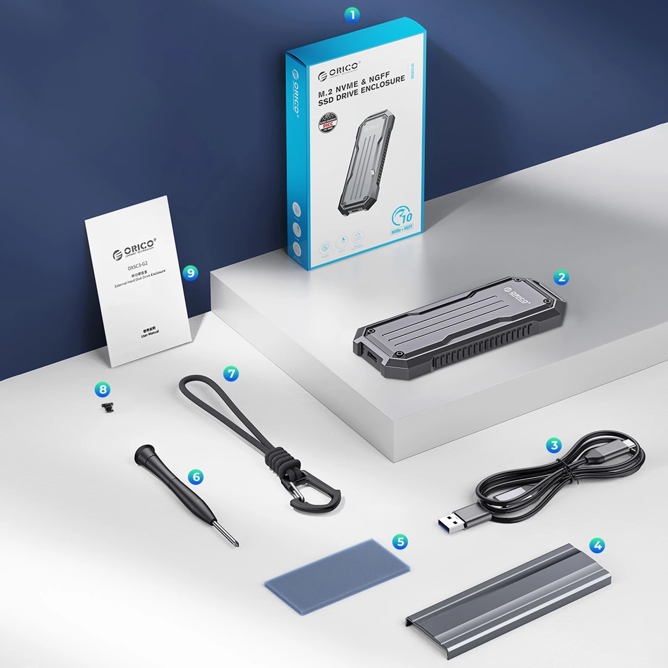 Računalniško ohišje za SSD M.2 NVMe/SATA, USB-C 3.2, sivo Orico OXS2C3-G2