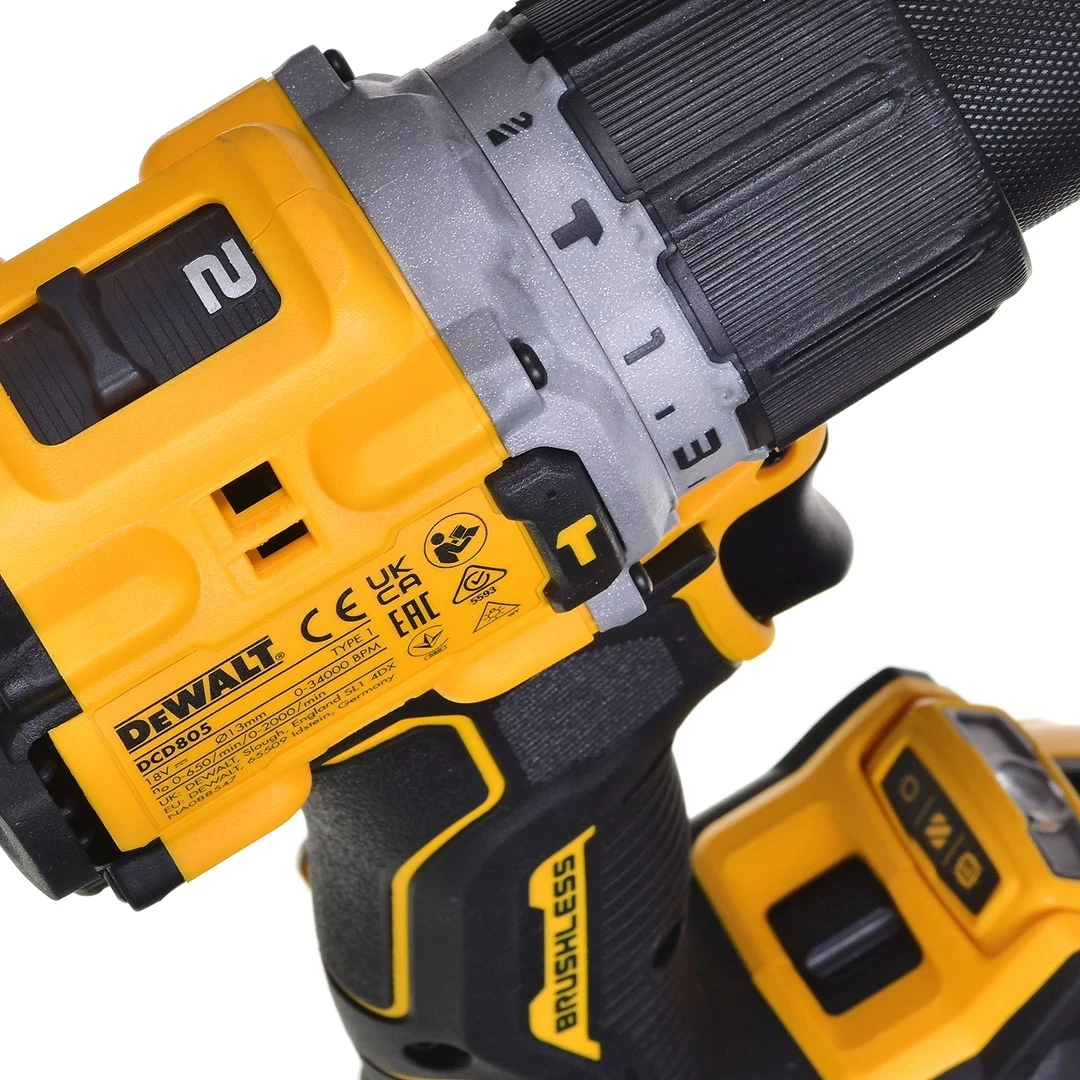 Kompakten akumulatorski vrtalnik-izvijač 18V DeWalt DCD805P2T, 2x5.0Ah, TSTAK, rumen