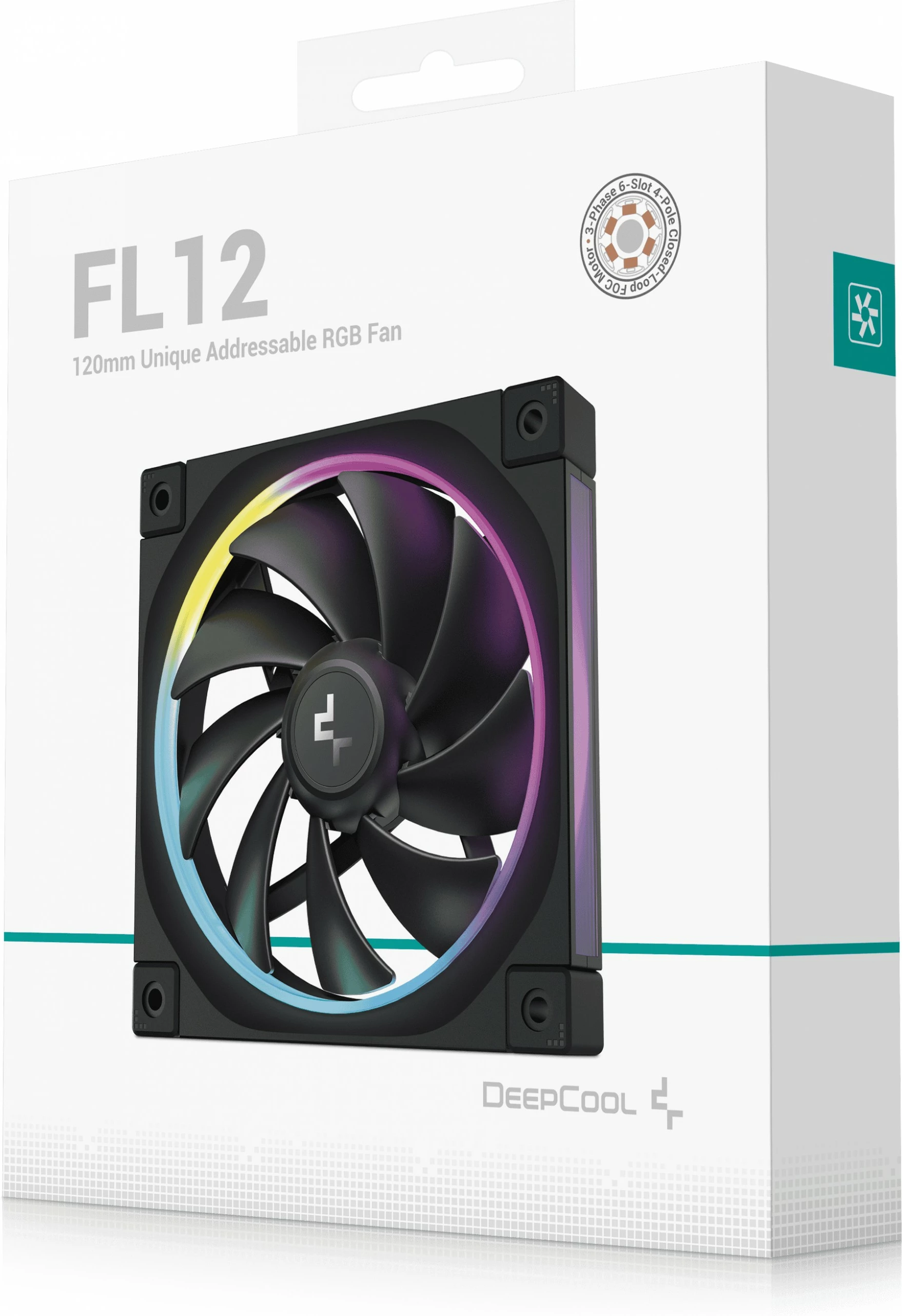 Ventilator za ohišje DeepCool FL12, 12 cm, LED RGB, črn