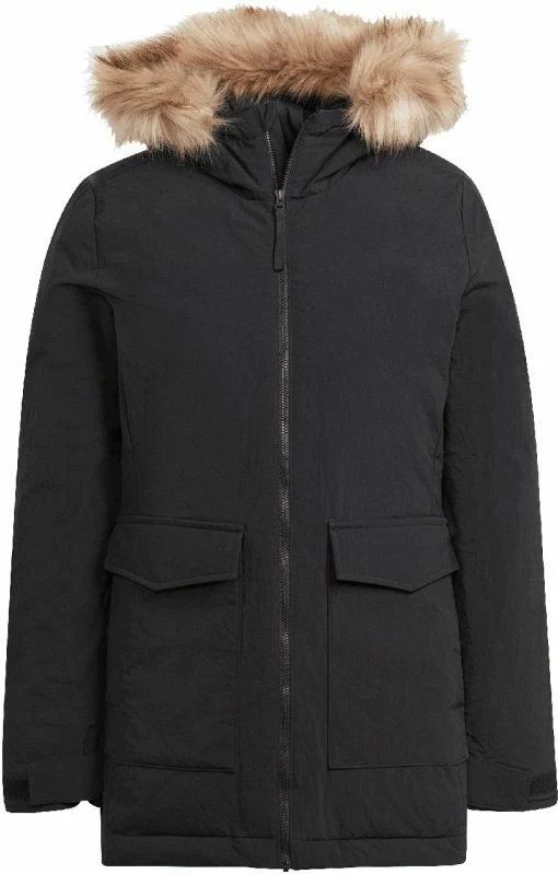 Dolga jakna z odstranljivim umetnim krznom adidas, ženska, črna