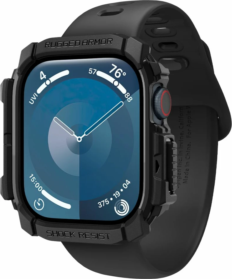 Ovitek Rugged Armor Spigen za Apple Watch 10, 42 mm, črn
