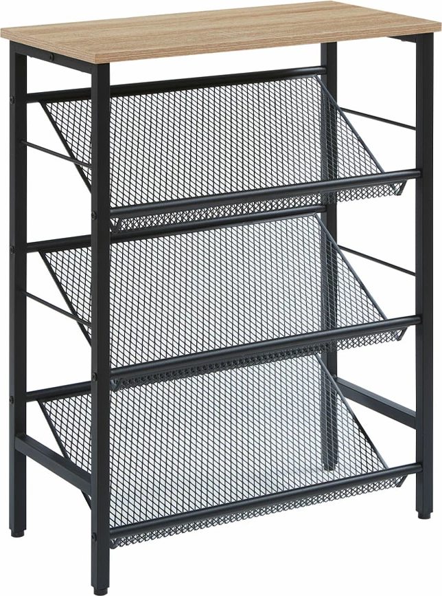 Polica za čevlje, 3 police, rjava-črna, 60x30x80 cm Plexus