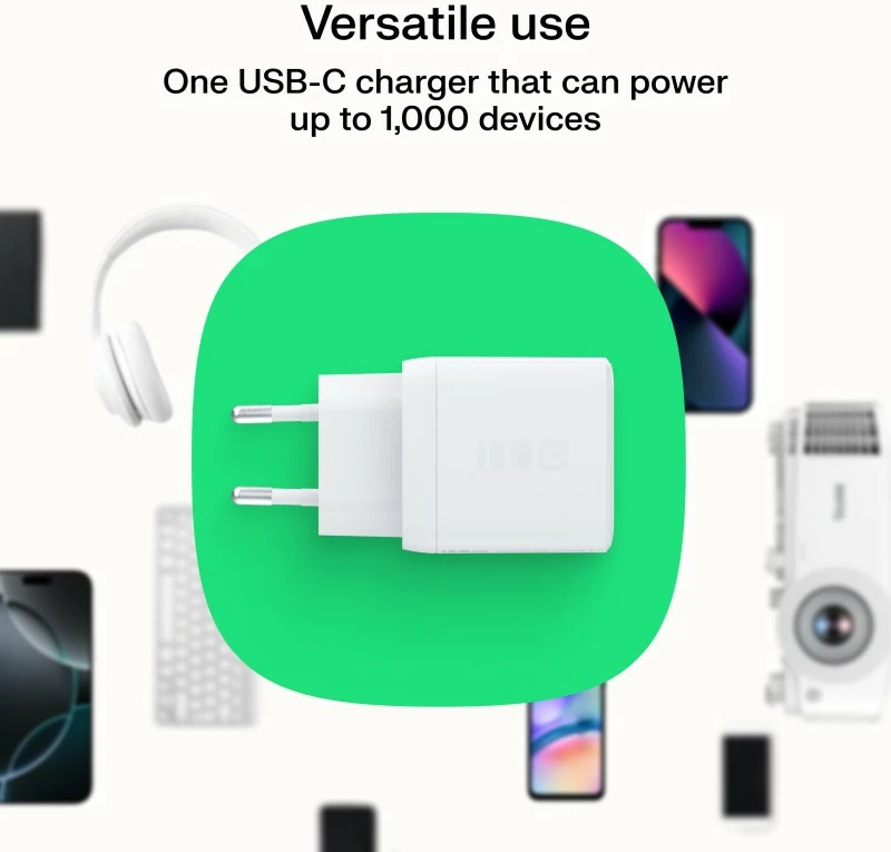 Stenski polnilec USB-C 30 W PD, 1x USB-C, Green Cell PowerSource Solo30 CHARB-GC-30C-W, bel