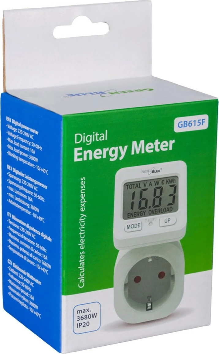 Merilec energije GreenBlue GB615E, 3680 W, zaslon z obračanjem, bel