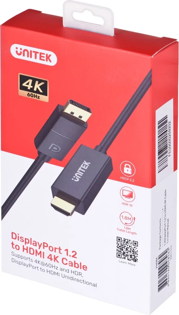 Kabelski adapter DisplayPort na HDMI Unitek, 1,9 m, 60 Hz, črn