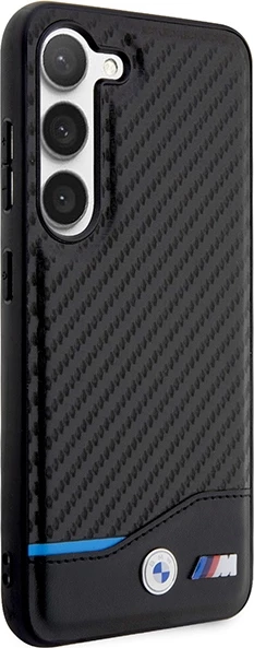 Ovitek za telefon iz usnja z ogljikovim vzorcem za Samsung Galaxy S23+, črn — BMW Leather Carbon