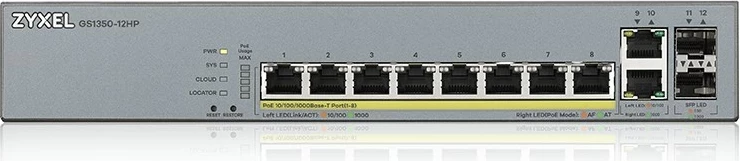 Stikalo upravljano L2, Gigabit Ethernet, PoE, Zyxel GS1350-12HP, sivo