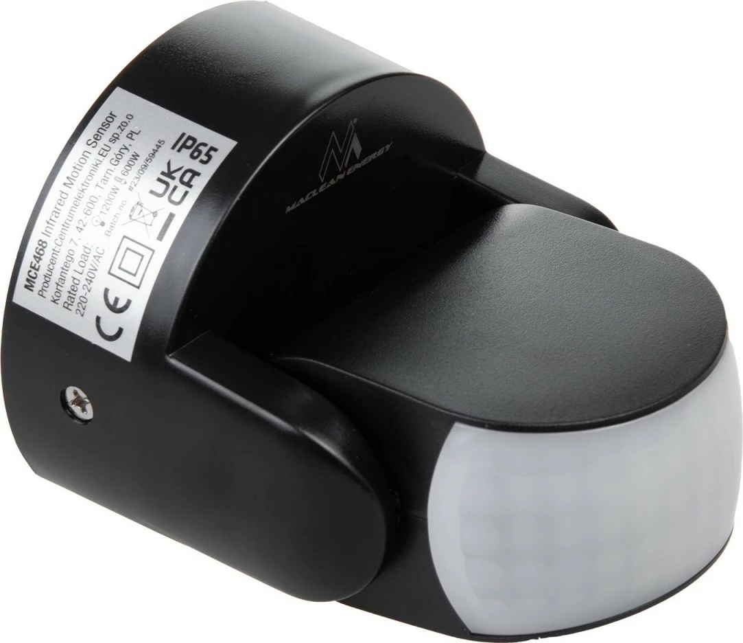 Senzor gibanja PIR Maclean MCE468B, IP65, 12 m, 220–240 V, 600/1200 W, črn