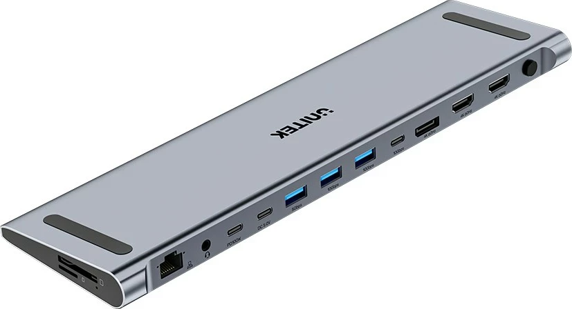 KVM stikalo Unitek, 2x HDMI 4K, 1x DisplayPort, USB-C, PD 100W, sivo