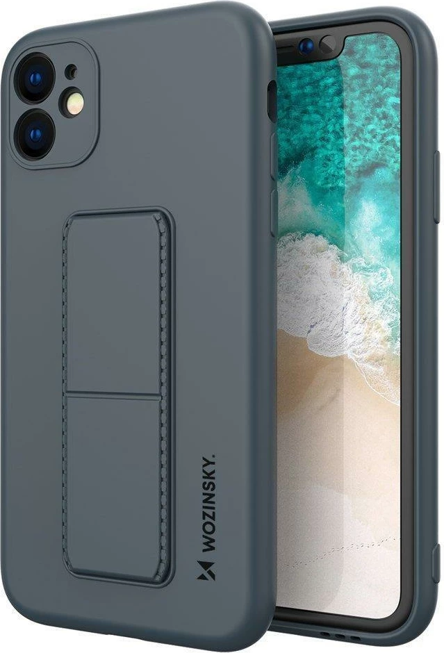 Ovitek za telefon z nogico Wozinsky Kickstand Case za iPhone 12 Pro, iz TPU silikona, temno moder