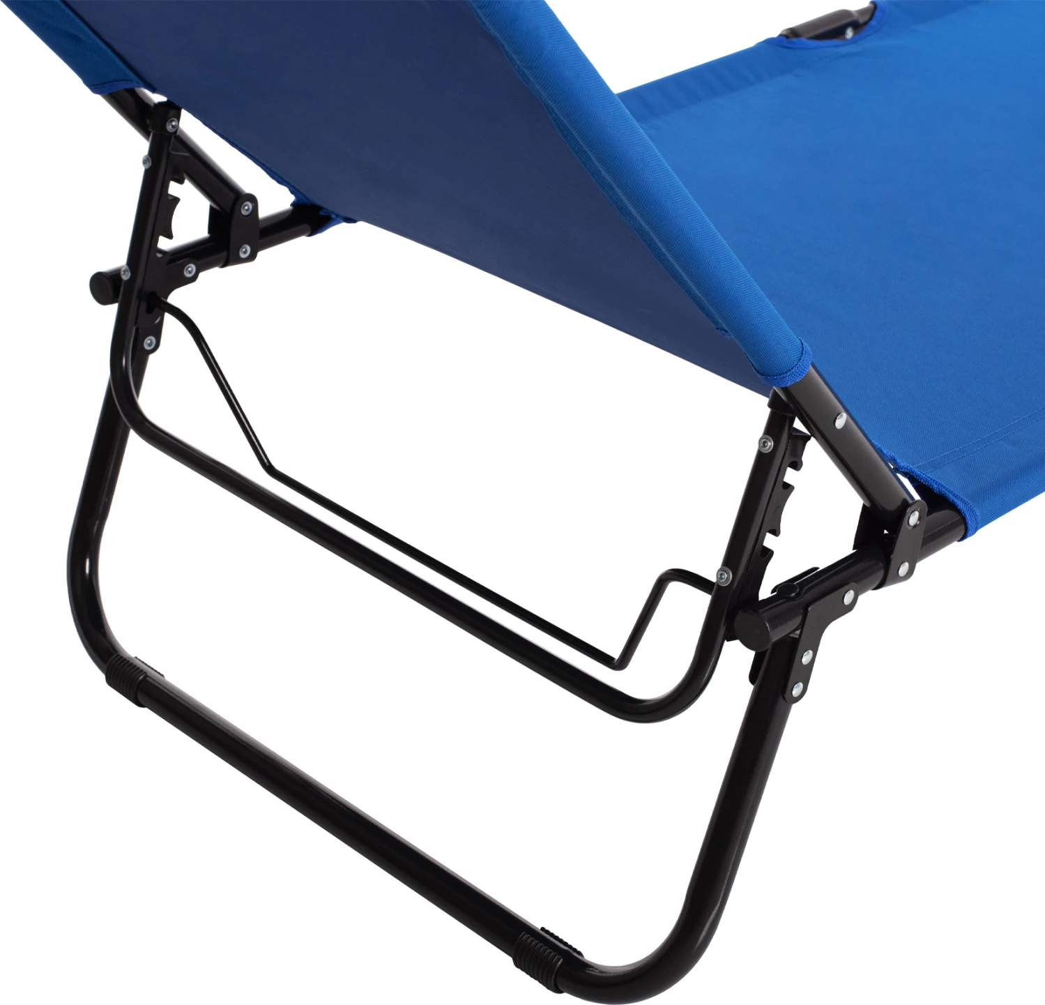 Ležalnik FH5278 črne kovinske barve z modro vodoodporno tkanino